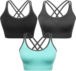 VEQKING Strappy Womens Sports Bra Cross Back for Running Removable Padded Workout Yoga Bras Pack Gifts