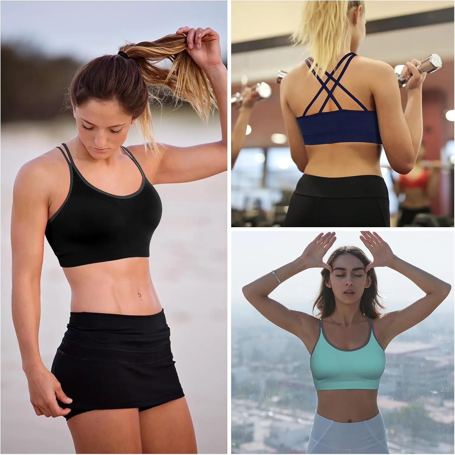 VEQKING Strappy Womens Sports Bra Cross Back for Running Removable Padded Workout Yoga Bras Pack Gifts