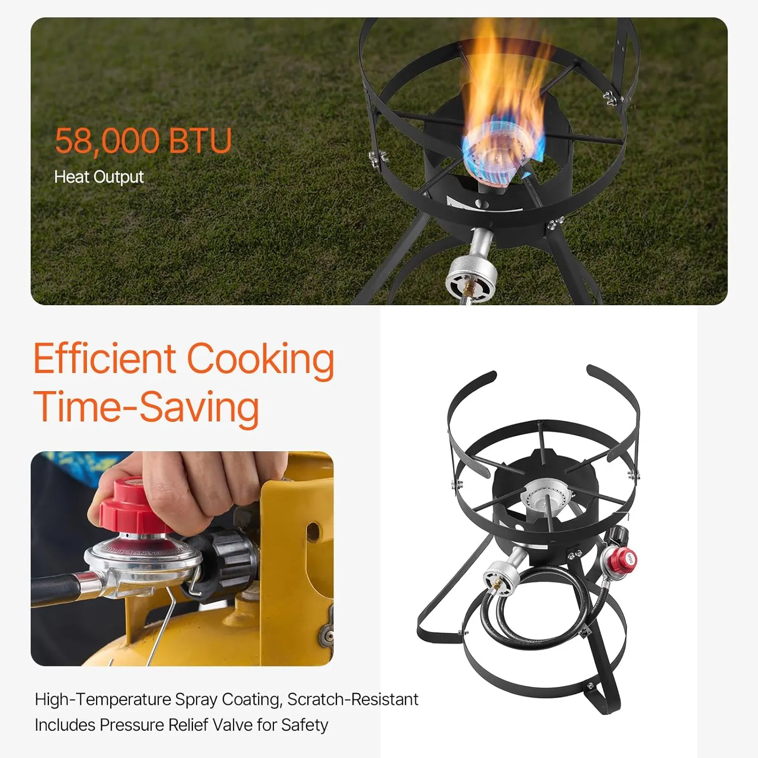 VEVOR 10 Qt Fish and Wing Fryer, Aluminum Propane Fish Fryer Kit, Outdoor Deep Fryer Seafood Pot with Thermometer, Strainer Basket, and 54,000 BTUs Propane Burners, for Outdoor and Backyard Cooking
