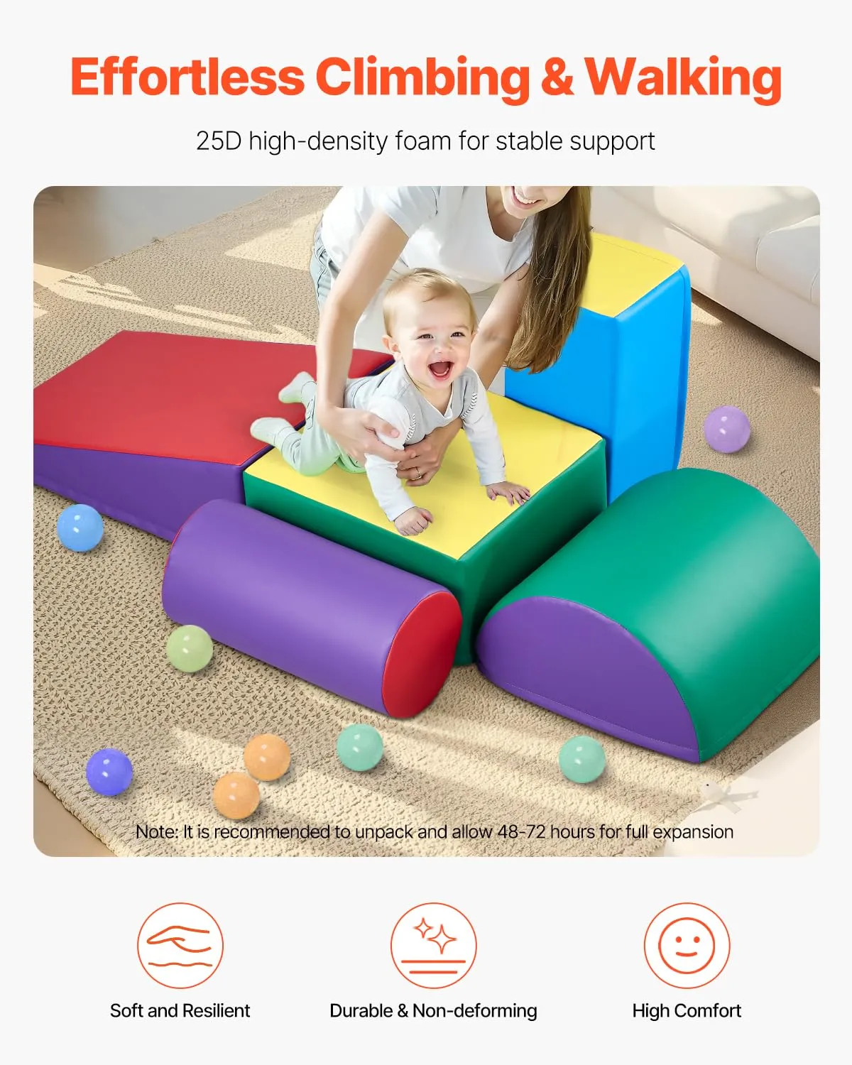 VEVOR Climbing Toys, 5-Piece Set, Foam Climbing Toys for Toddlers 6 Months to 3 Years Old, PU Leather Climbing Blocks, Indoor Climb and Crawl Activity Playset for Crawling & Sliding, Easy to Clean