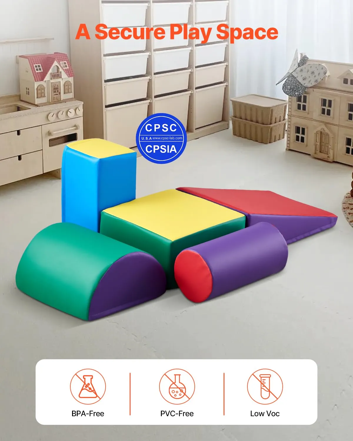 VEVOR Climbing Toys, 5-Piece Set, Foam Climbing Toys for Toddlers 6 Months to 3 Years Old, PU Leather Climbing Blocks, Indoor Climb and Crawl Activity Playset for Crawling & Sliding, Easy to Clean