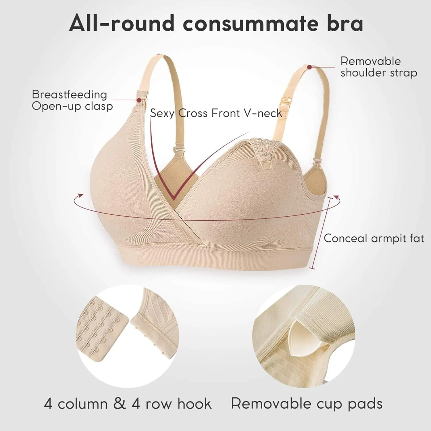 Vinfact 3 Pack Nursing Bras for Breastfeeding Seamless V Neck Maternity Bra Women Pregnancy Breastfeeding Bra