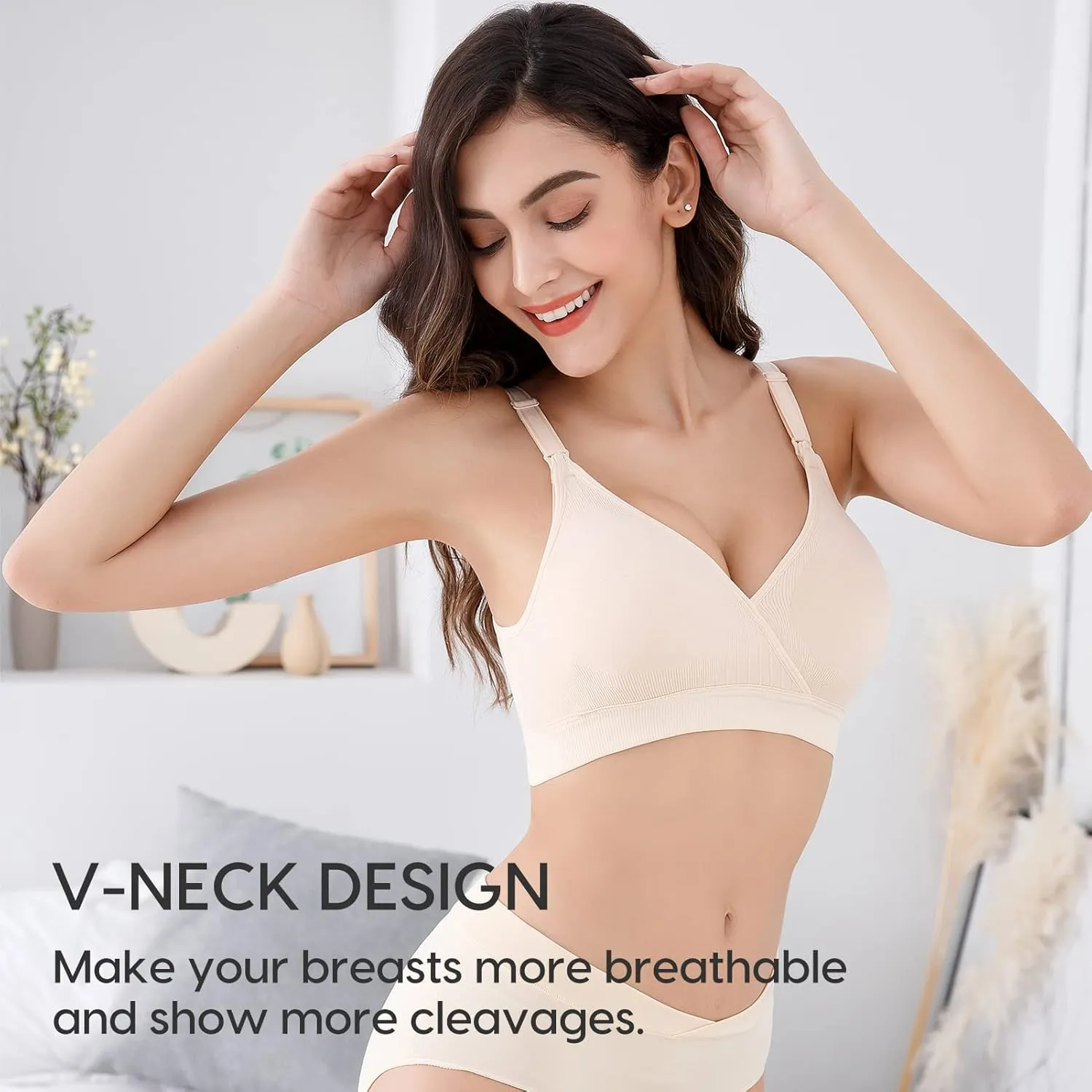 Vinfact 3 Pack Nursing Bras for Breastfeeding Seamless V Neck Maternity Bra Women Pregnancy Breastfeeding Bra