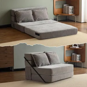 VINGLI Futon Sofa Bed, 5-in-1 Convertible Sleeper Sofa Chair RV Furniture Pull Out Floor Bed Couch for Small Spaces, Living Room, Bedroom with 2 Throw Pillows, Carry Bag