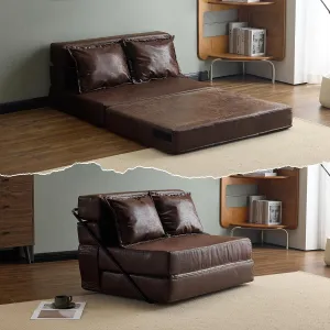VINGLI Futon Sofa Bed, 5-in-1 Convertible Sleeper Sofa Chair RV Furniture Pull Out Floor Bed Couch for Small Spaces, Living Room, Bedroom with 2 Throw Pillows, Carry Bag