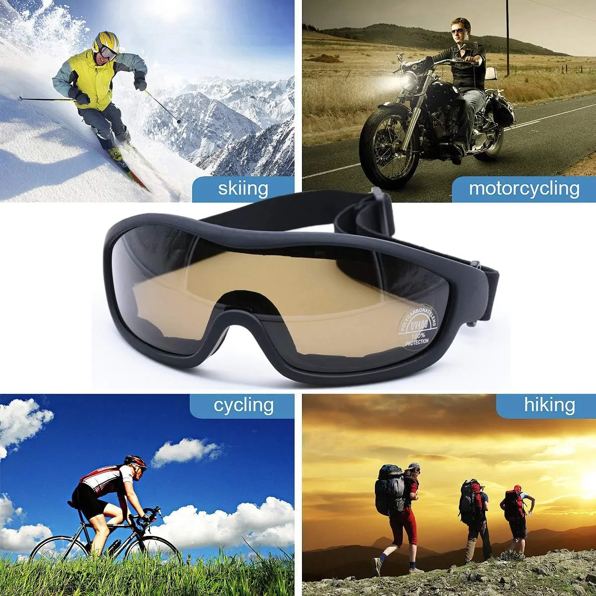 Viriber Motorcycle Goggles - UV Protective Outdoor Dust-proof Combat Goggles, Military Sunglasses, Tea