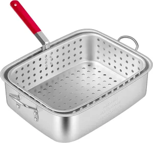 VIVOHOME 18 Qt Aluminum Deep Fry Pan and Basket, Rectangular Fish Fryer for Indoor and Outdoor Use