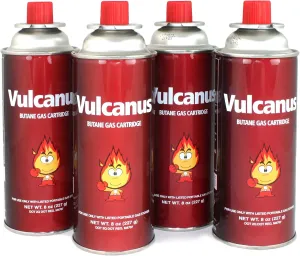 Vulcanus Butane Gas Cartridge Fuel Canister [Explosion-Proof, UL Listed] Used for Camping Stoves & Burners (4-Pack)