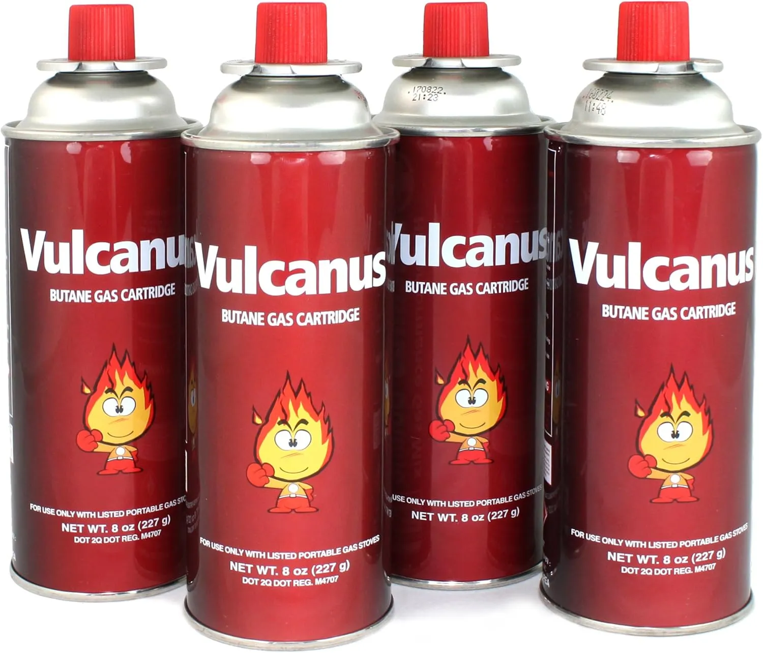Vulcanus Butane Gas Cartridge Fuel Canister [Explosion-Proof, UL Listed] Used for Camping Stoves & Burners (4-Pack)
