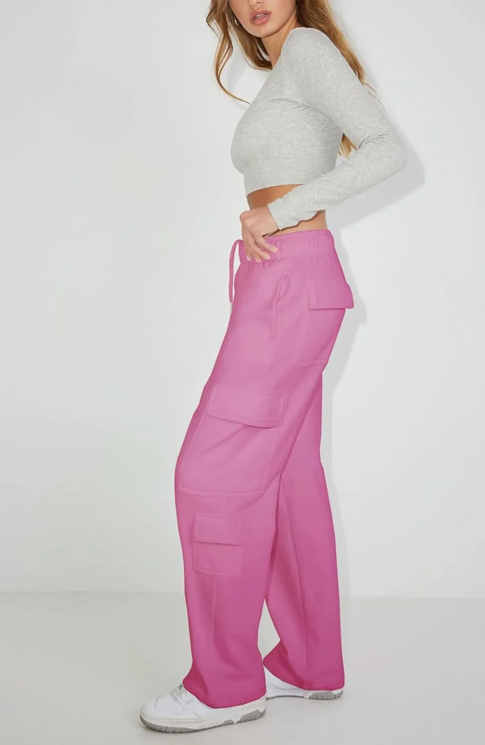 Waitfairy Wide Leg Sweatpants Women Cargo Pants for Girls High Waisted Baggy Sweatpants for Women Casual Pants with Pockets