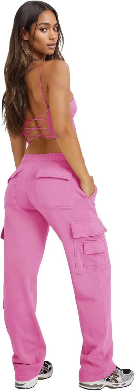 Waitfairy Wide Leg Sweatpants Women Cargo Pants for Girls High Waisted Baggy Sweatpants for Women Casual Pants with Pockets