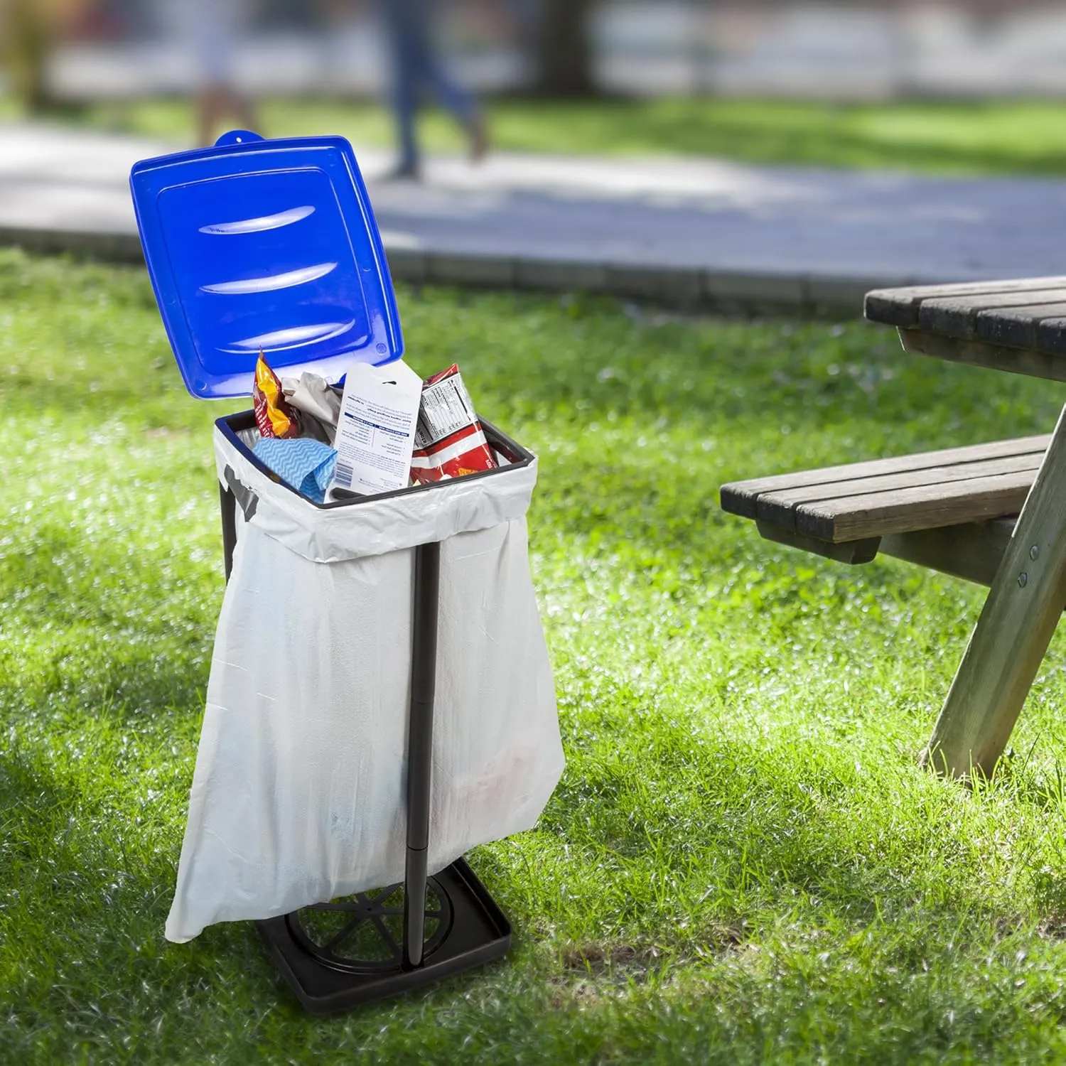 Wakeman Portable Trash Bag Holder - Collapsible Garbage Bin for Parties and Camping - 13-Gallon Plastic Can for Indoor and Outdoor Use (Blue/Black)