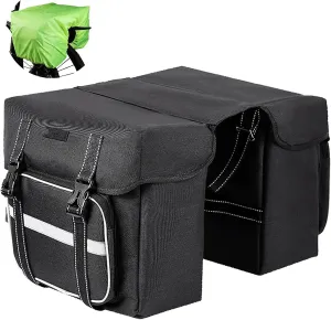Waterproof Bike Rear Pannier Bags, Double Bicycle Saddle Bag with Reflective Strips for Commuting and Touring