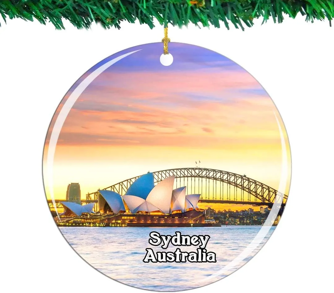Weekino Australia Sydney Opera House Christmas Ornament City Travel Souvenir Collection Double Sided Porcelain 2.85 Inch Hanging Tree Decoration