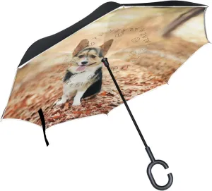 Welsh Corgi Dog Reverse Inverted Inside Out Umbrella Cars Unigue Windproof UV Proof Double Layer for Women