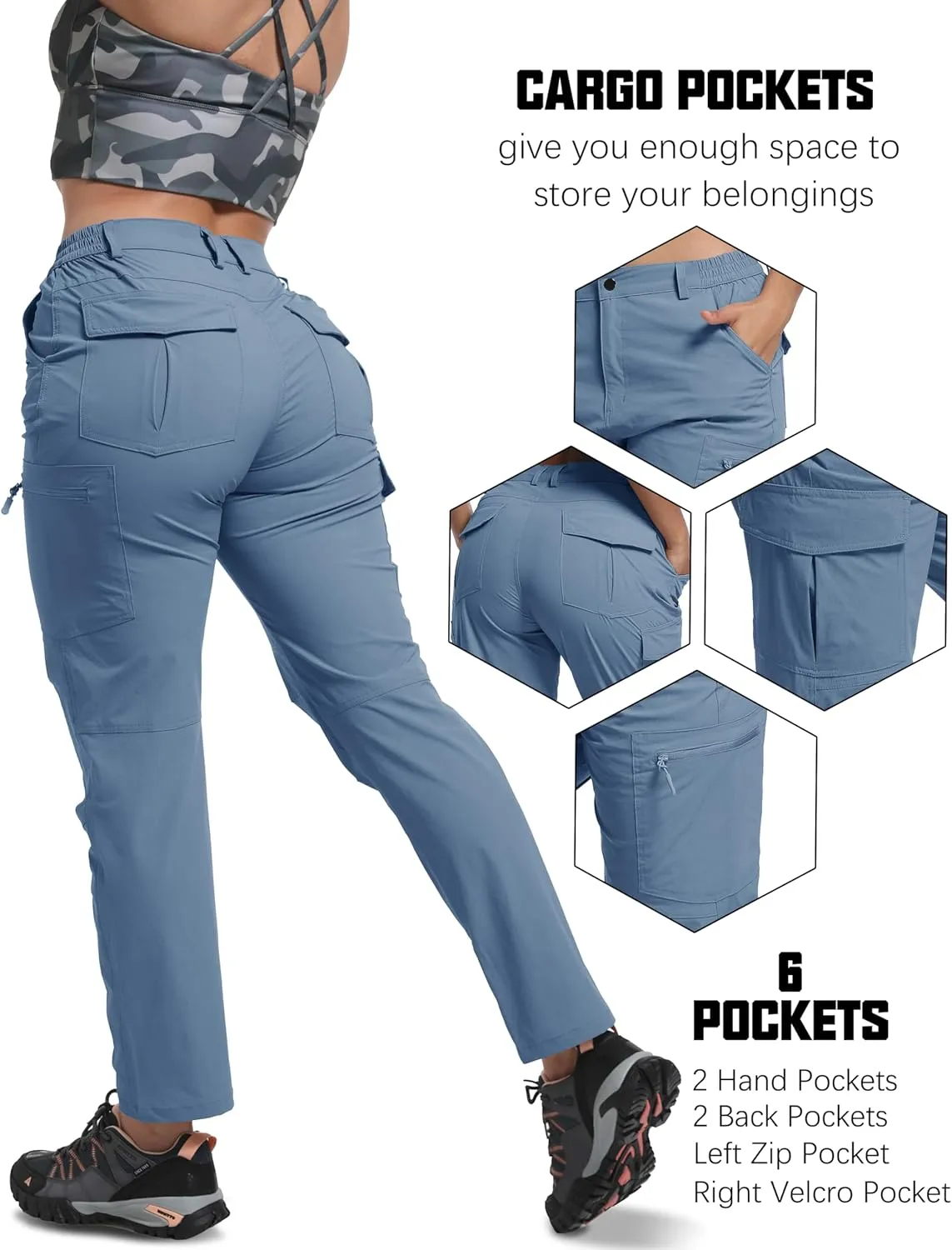 WENRONSTA Women's Hiking Cargo Pants Lightweight Quick Dry Waterproof UPF 50  Camping Fishing Travel Outdoor Work Pants