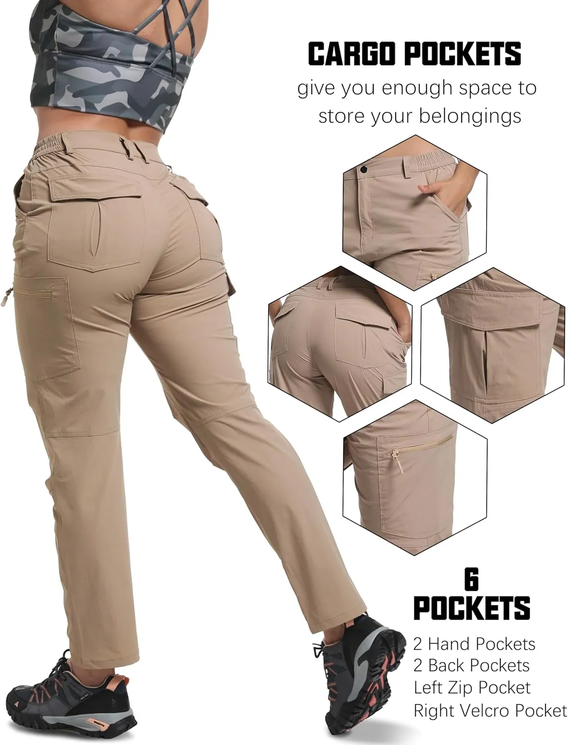 WENRONSTA Women's Hiking Cargo Pants Lightweight Quick Dry Waterproof UPF 50  Camping Fishing Travel Outdoor Work Pants