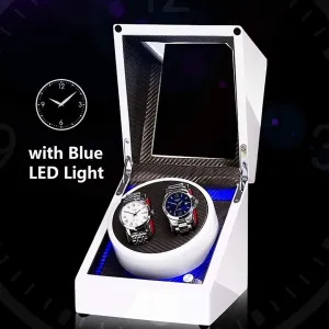 White Double Watch Winder Box for Automatic Watch Built-in LED Light Piano Paint Exterior Dual Power Supply Quiet Motor