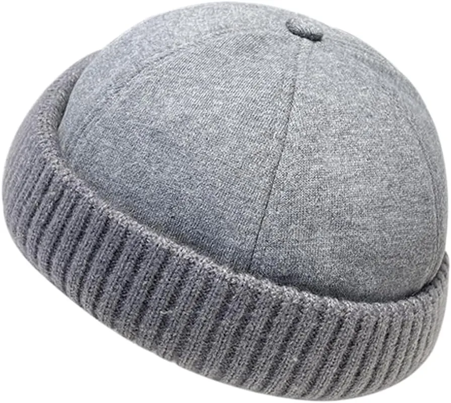Winter Fisherman Beanie Hats Warm Knit Brimless Hat Retro Docker Cap Adjustable