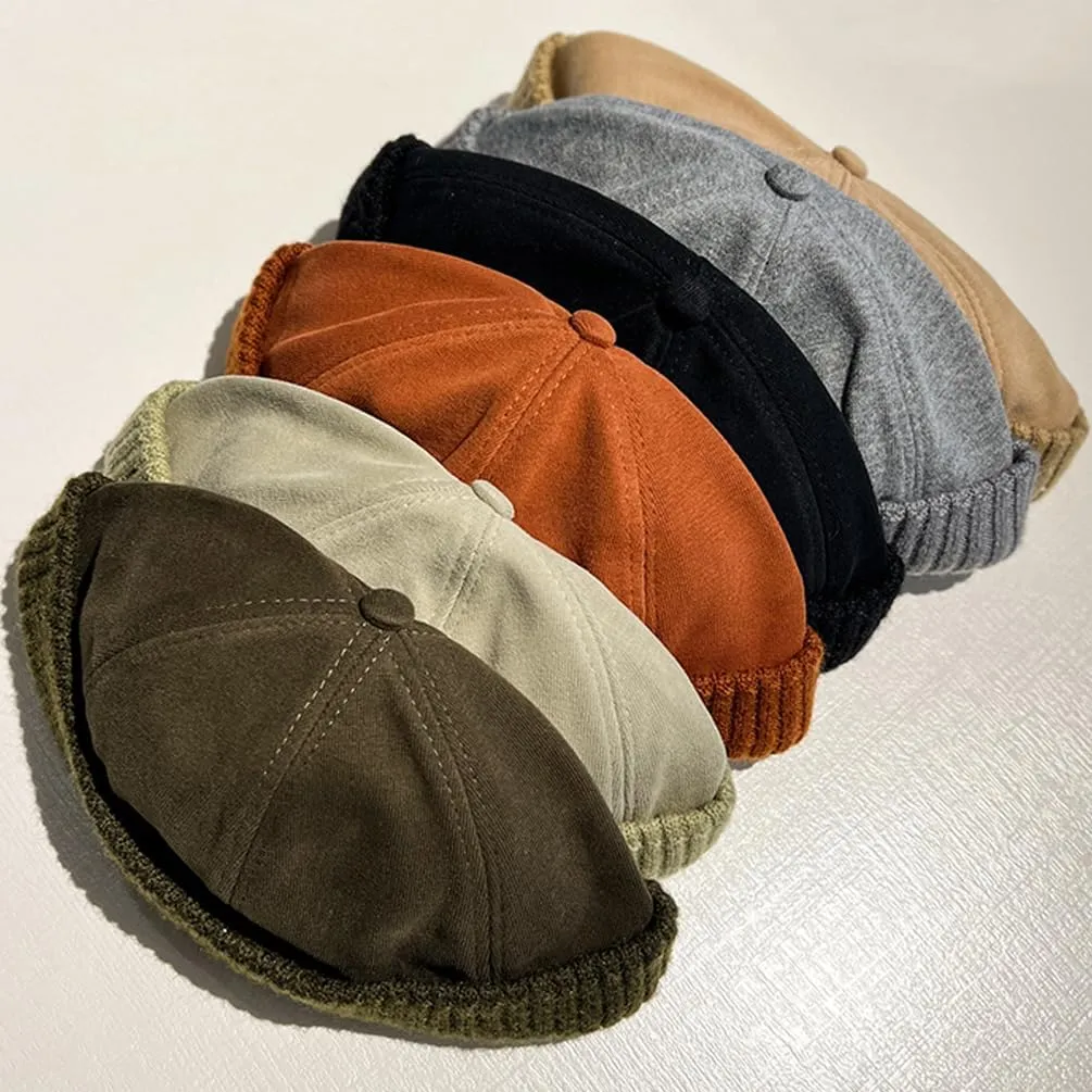 Winter Fisherman Beanie Hats Warm Knit Brimless Hat Retro Docker Cap Adjustable