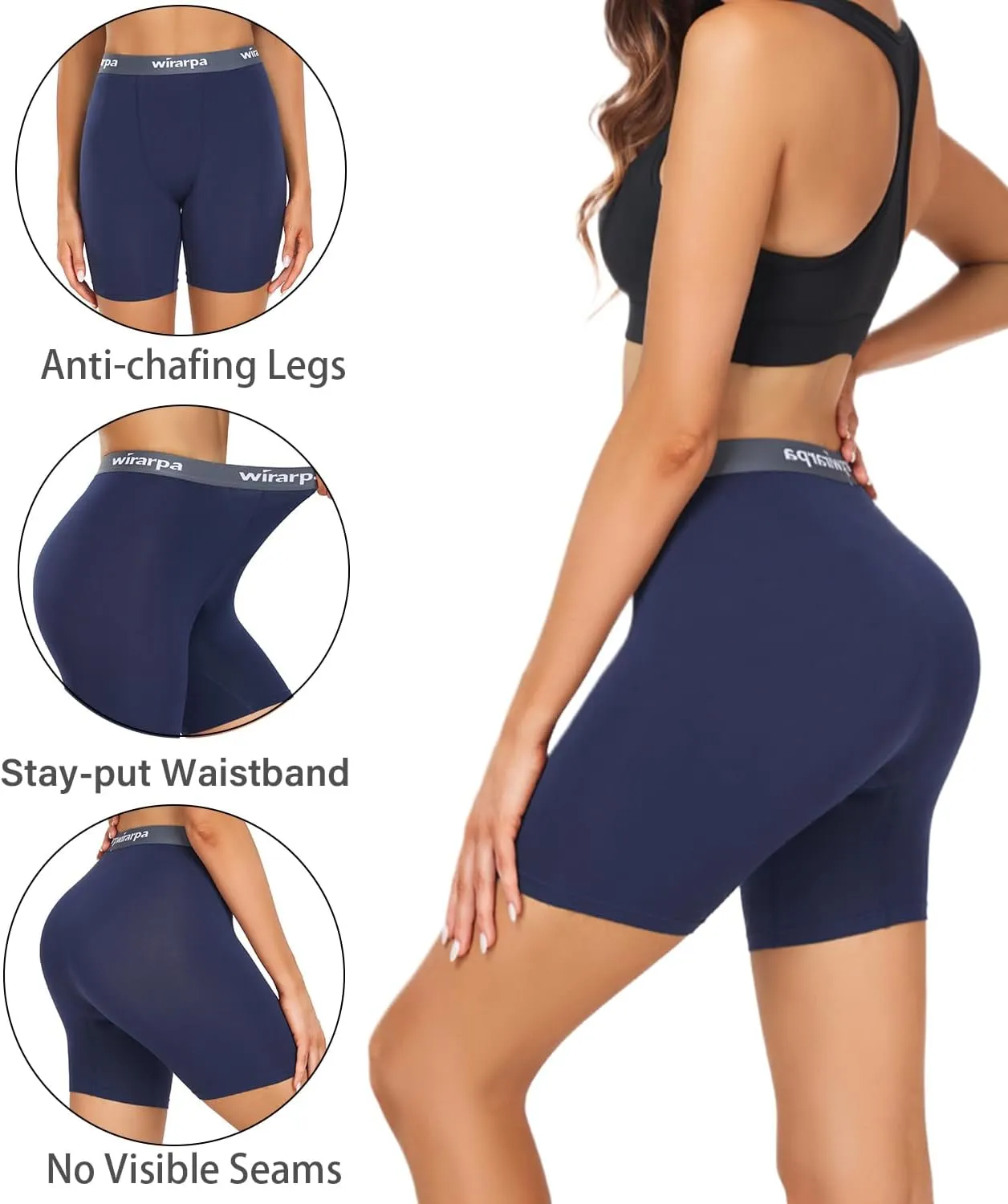 wirarpa Women's Underwear Modal Boxer Briefs Anti Chafing Boyshorts Panties with Crotch 4 Pack