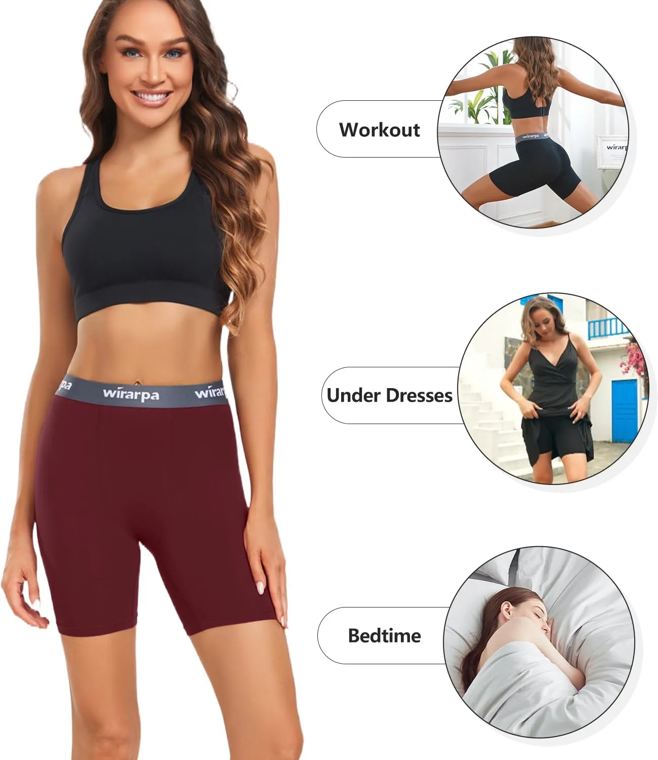 wirarpa Women's Underwear Modal Boxer Briefs Anti Chafing Boyshorts Panties with Crotch 4 Pack
