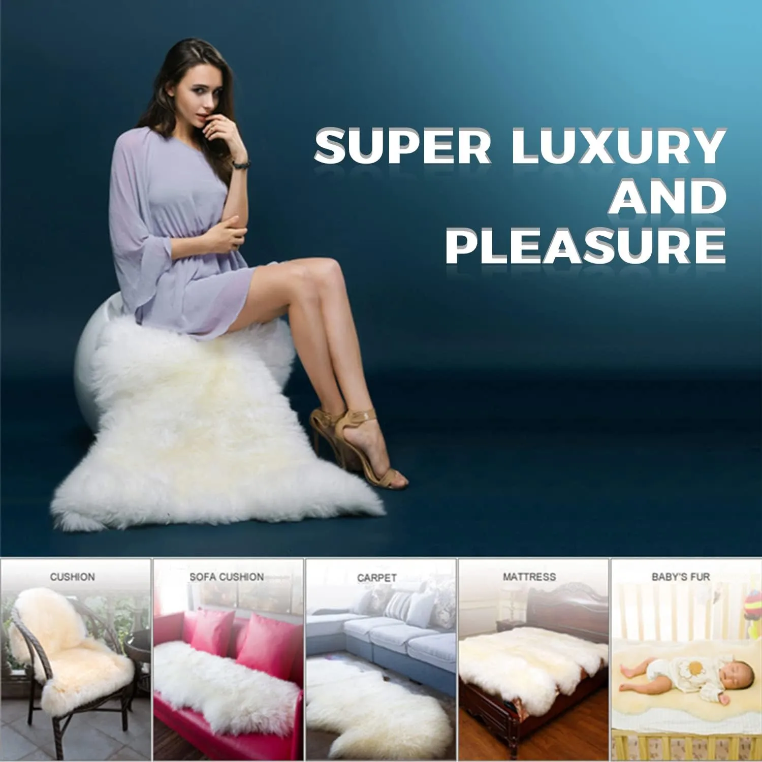 WL&ALLEN Large Sheepskin Rug Genuine Thick and Lush 3 Inch Pile，Luxury Australian Pelts |Large Sheepskin Wool Area Rugs (Large Double Pelt 2'6" x 6'6",Black)