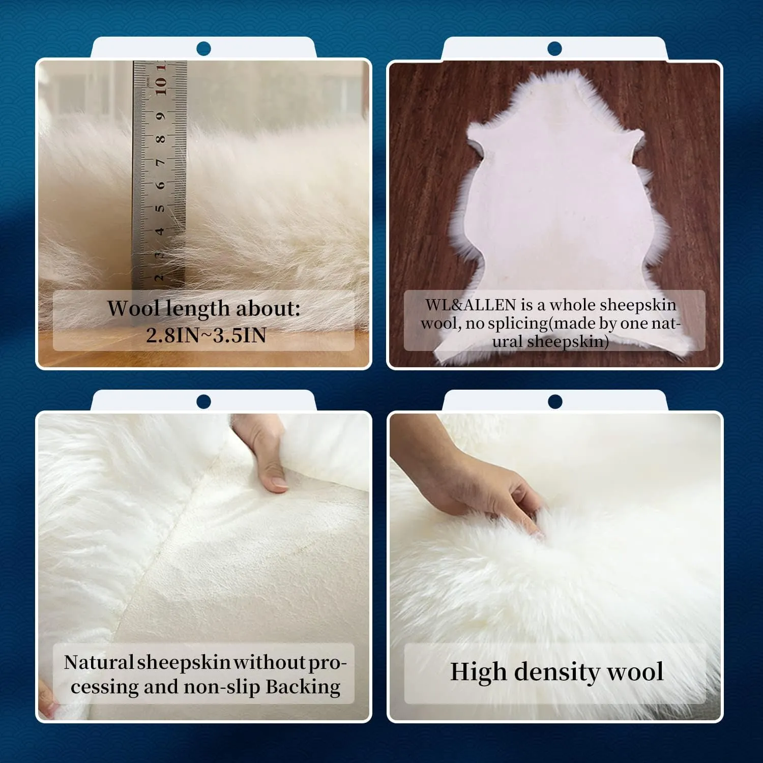 WL&ALLEN Large Sheepskin Rug Genuine Thick and Lush 3 Inch Pile，Luxury Australian Pelts |Large Sheepskin Wool Area Rugs (Large Double Pelt 2'6" x 6'6",Black)