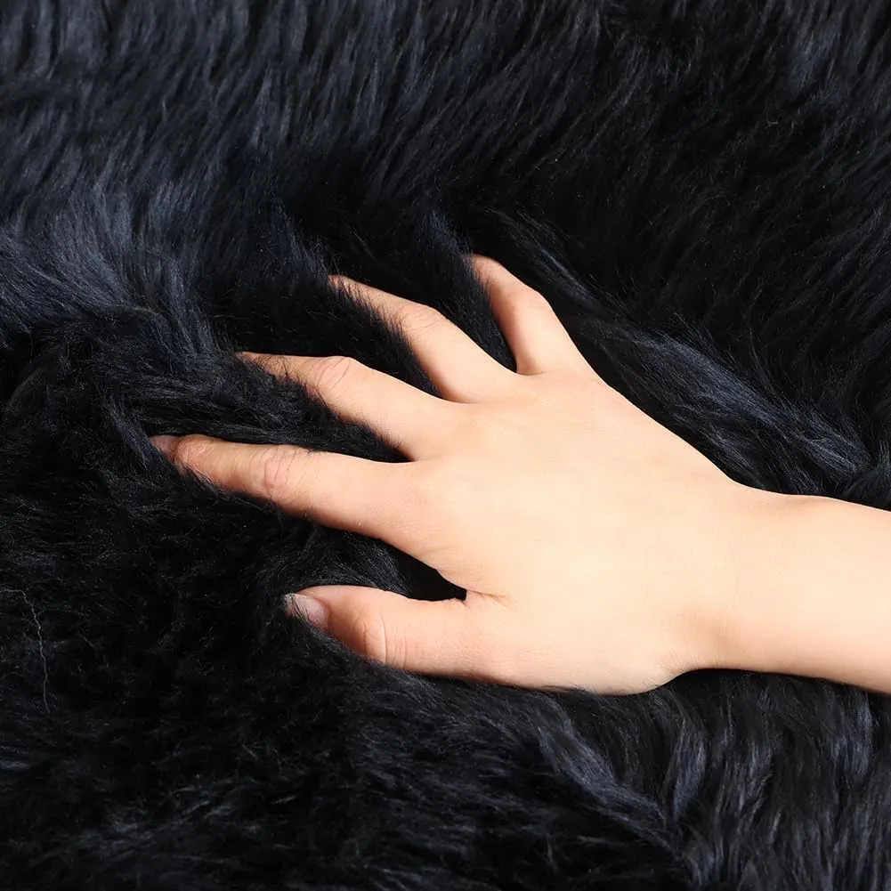 WL&ALLEN Large Sheepskin Rug Genuine Thick and Lush 3 Inch Pile，Luxury Australian Pelts |Large Sheepskin Wool Area Rugs (Large Double Pelt 2'6" x 6'6",Black)