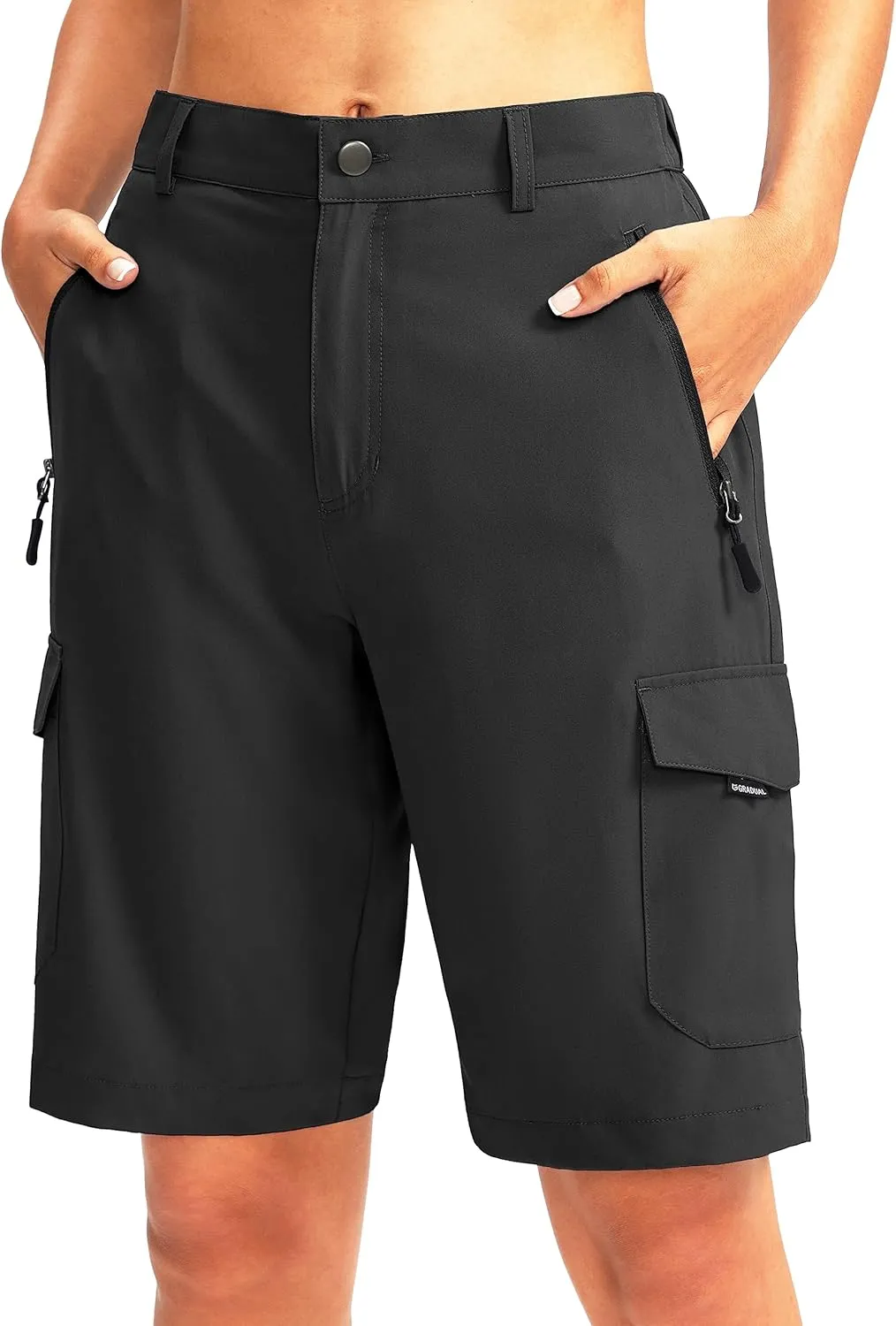 Women's 10" Hiking Golf Long Shorts with 5 Pockets Knee Length Lightweight Quick Dry Cargo Bermuda Shorts for Women