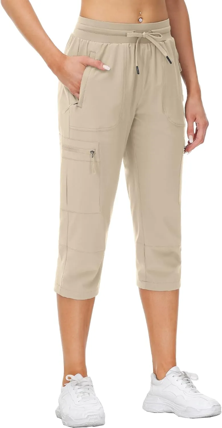 Womens Cargo Joggers Hiking Pants Lightweight Quick Dry Water Resistant Travel Casual Womens Pants with Zipper Pockets