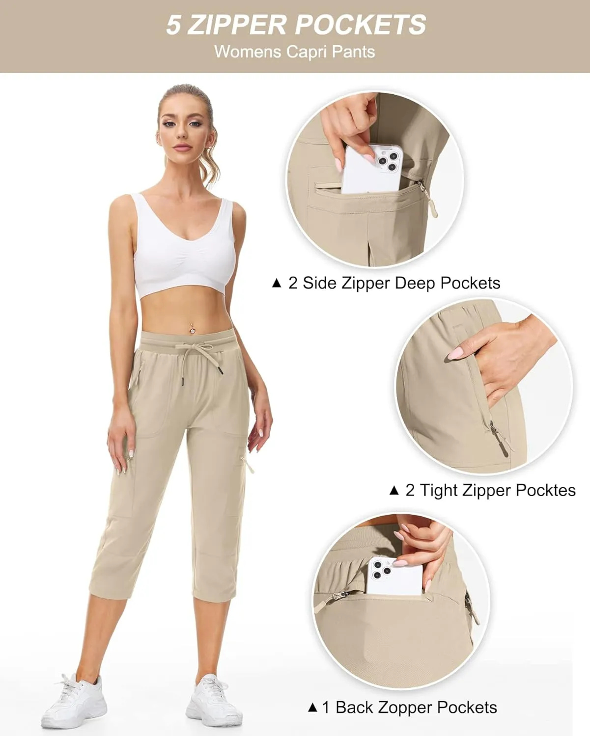 Womens Cargo Joggers Hiking Pants Lightweight Quick Dry Water Resistant Travel Casual Womens Pants with Zipper Pockets