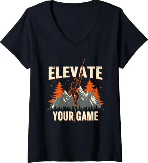 Womens Climbing Mountain Peak Rock Climbing Summit Goals V-Neck T-Shirt