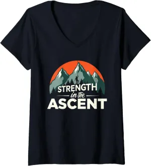 Womens Climbing Mountain Peak Rock Climbing Summit Goals V-Neck T-Shirt