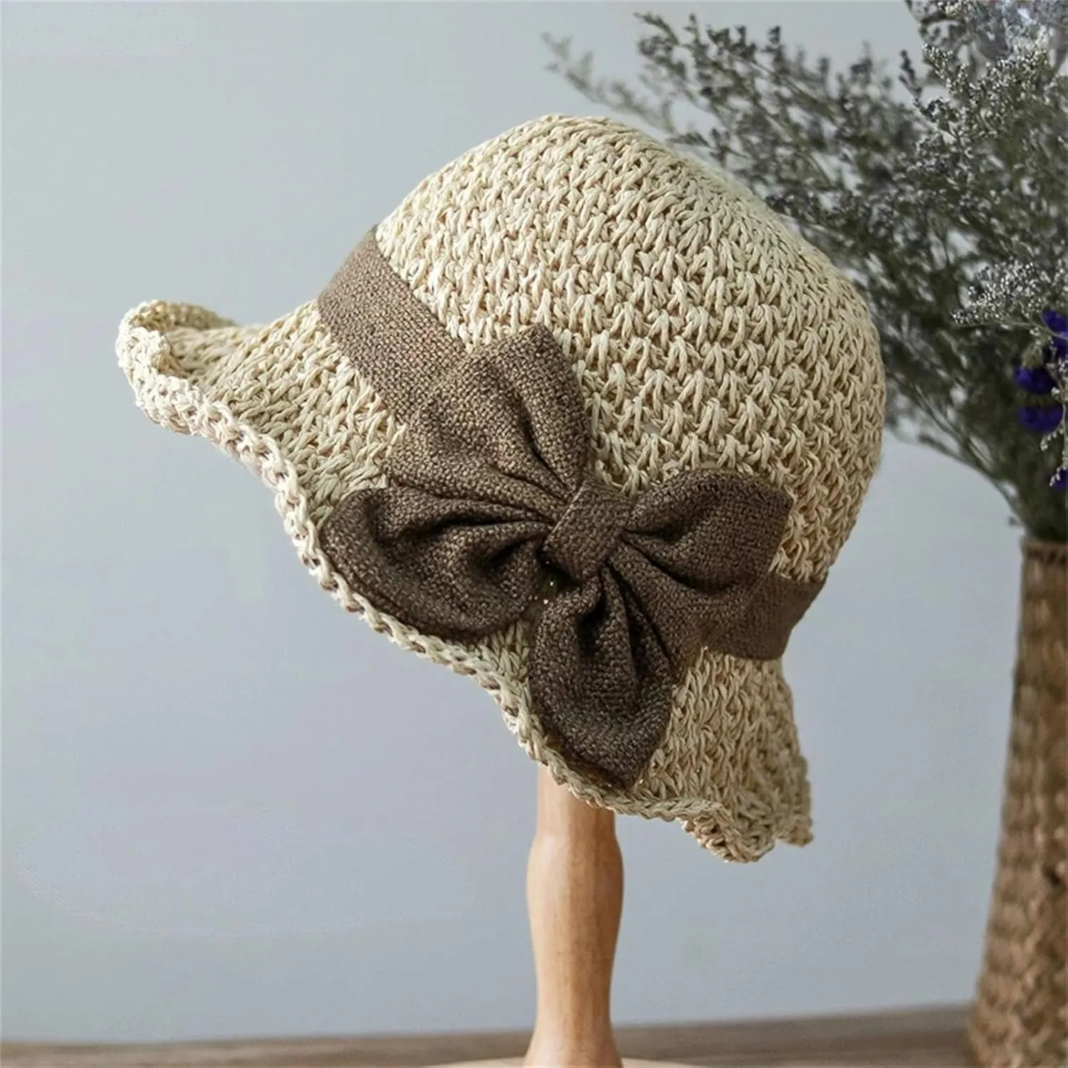Women’S Elegant Pastoral Bow Straw Hat Retro Summer Versatile Sun Hat Dome Outdoor Outing Beach Visor