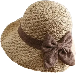 Women’S Elegant Pastoral Bow Straw Hat Retro Summer Versatile Sun Hat Dome Outdoor Outing Beach Visor