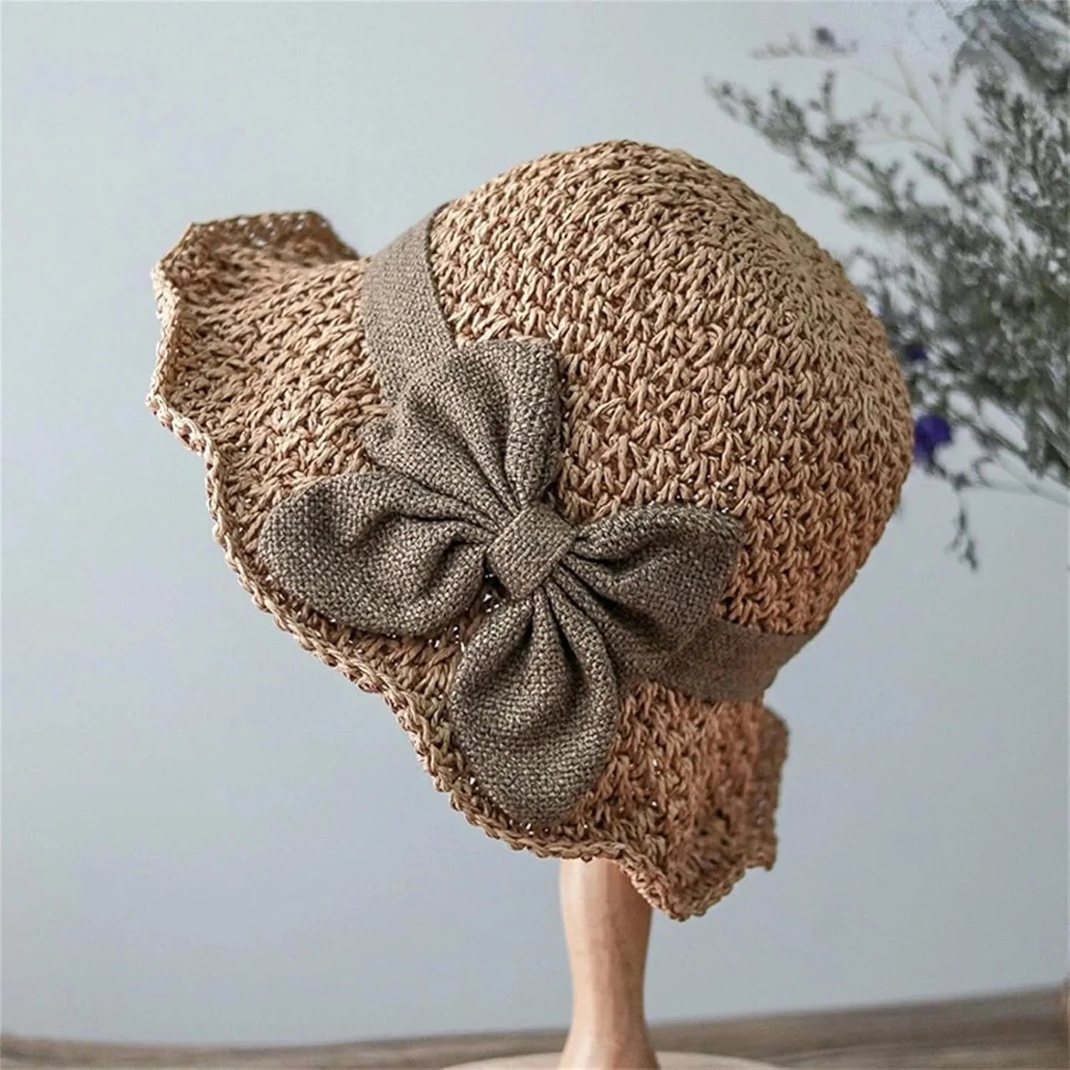 Women’S Elegant Pastoral Bow Straw Hat Retro Summer Versatile Sun Hat Dome Outdoor Outing Beach Visor