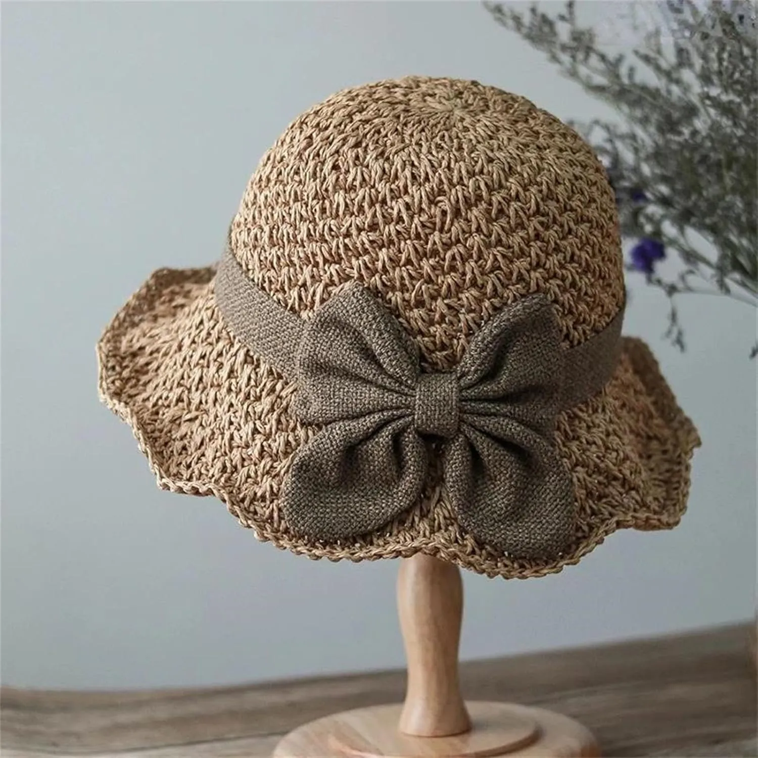 Women’S Elegant Pastoral Bow Straw Hat Retro Summer Versatile Sun Hat Dome Outdoor Outing Beach Visor