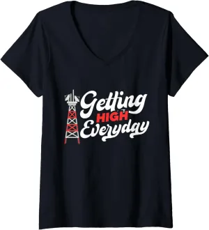 Womens Getting High Every Day High-Altitude Climbing V-Neck T-Shirt