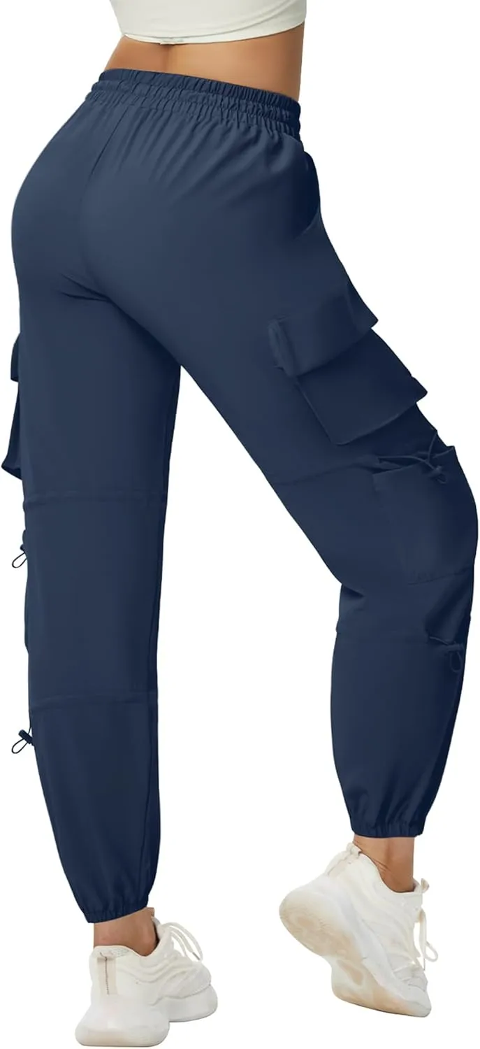 Women's Lightweight Cargo Pants Quick Dry Joggers with 6 Pockets Elastic Waist and Water-Resistant Hiking Pants