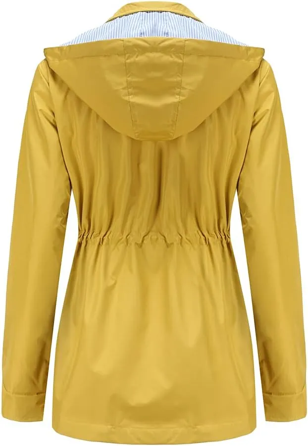 Womens Raincoat Windbreaker Waterproof Lightweight Lined Hooded Rain Jacket