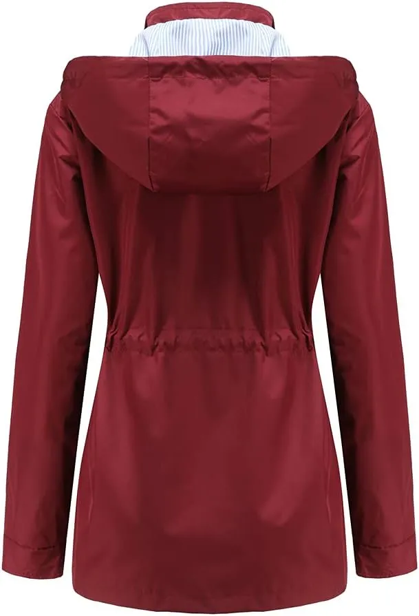 Womens Raincoat Windbreaker Waterproof Lightweight Lined Hooded Rain Jacket