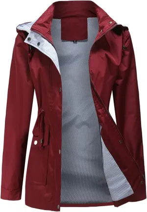 Womens Raincoat Windbreaker Waterproof Lightweight Lined Hooded Rain Jacket