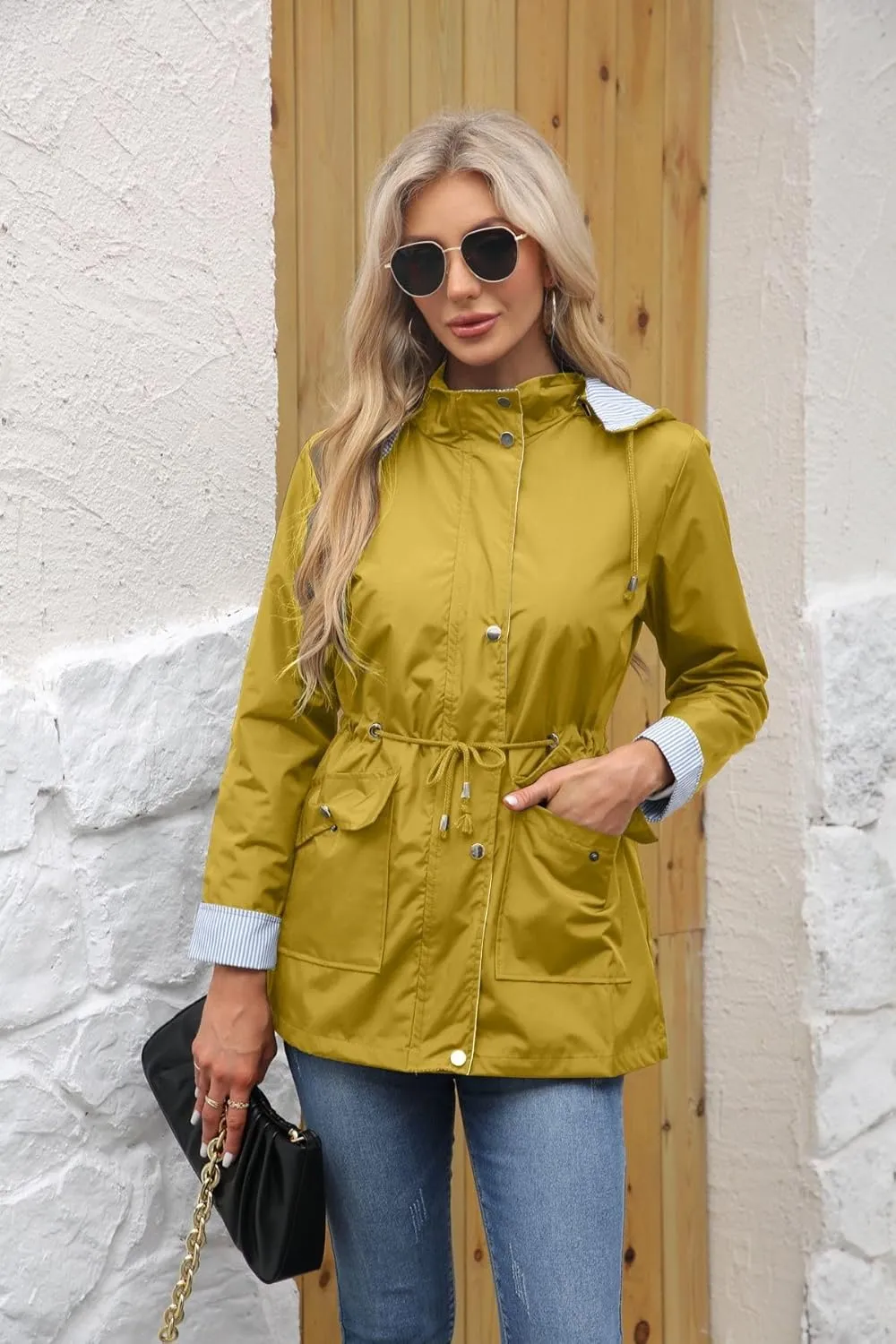 Womens Raincoat Windbreaker Waterproof Lightweight Lined Hooded Rain Jacket