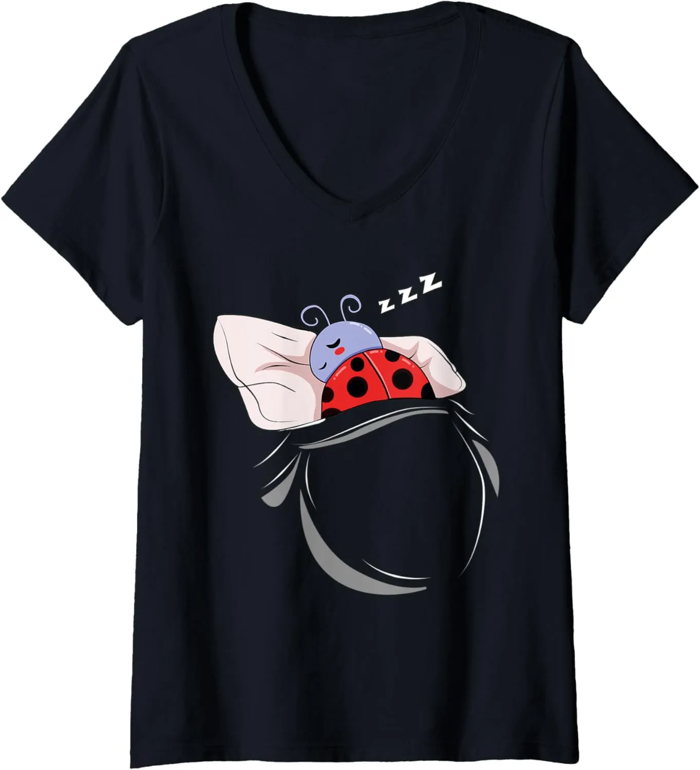 Womens Sleeping Ladybug Pyjamas Nap Gift Ladybug V-Neck T-Shirt