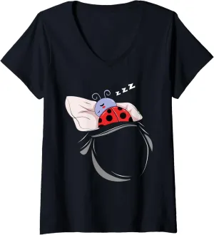 Womens Sleeping Ladybug Pyjamas Nap Gift Ladybug V-Neck T-Shirt