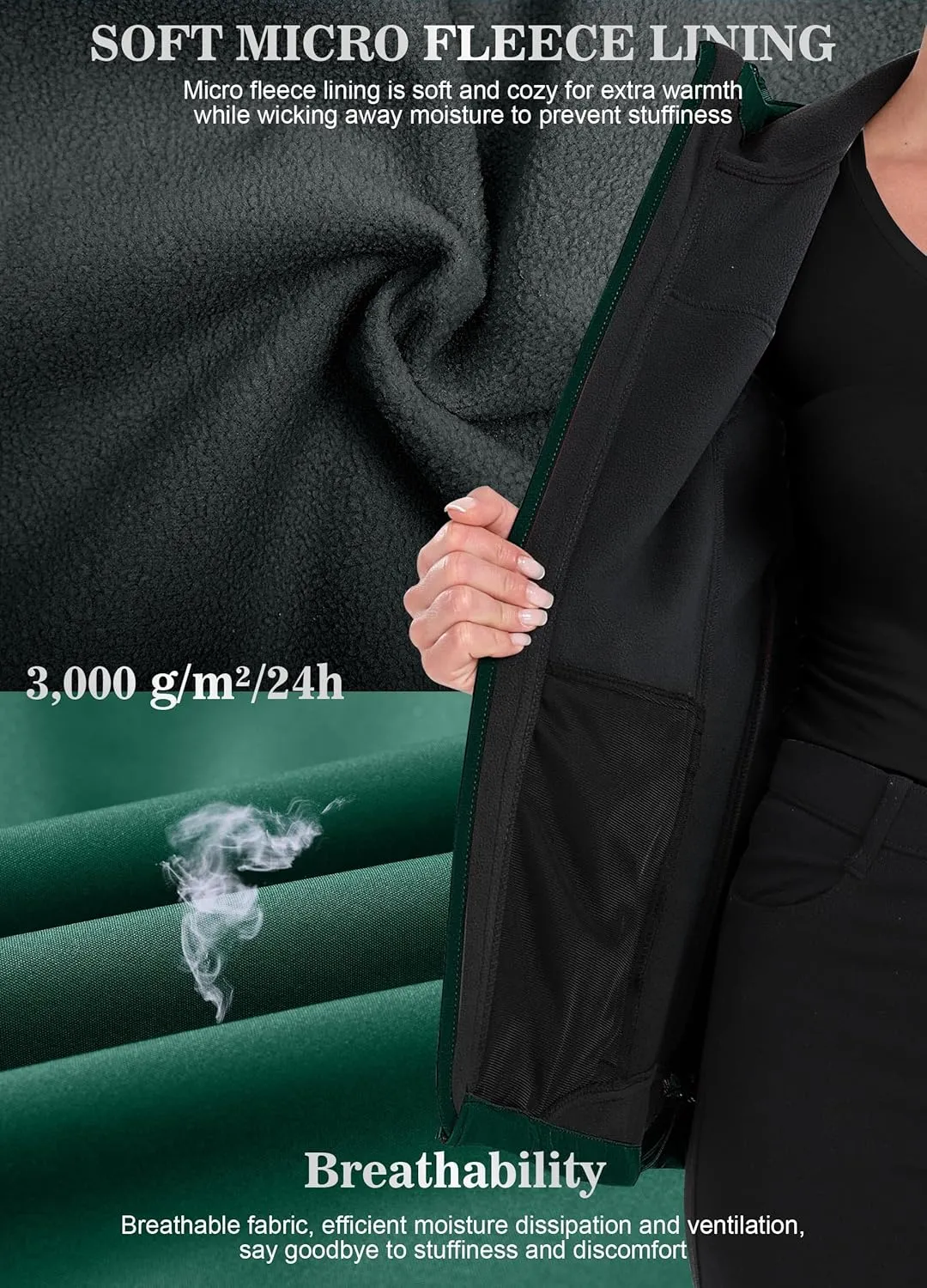 Women's Softshell Jacket Lightweight Fleece Lined Waterproof Coats Rain Jacket with Hood for Outdoor Hiking
