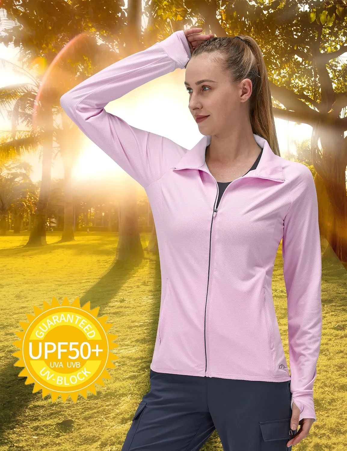 Women's UPF 50  UV Sun Protection Clothing Long Sleeve Athletic Hiking Shirts Lightweight SPF Zip Up Outdoor Jacket