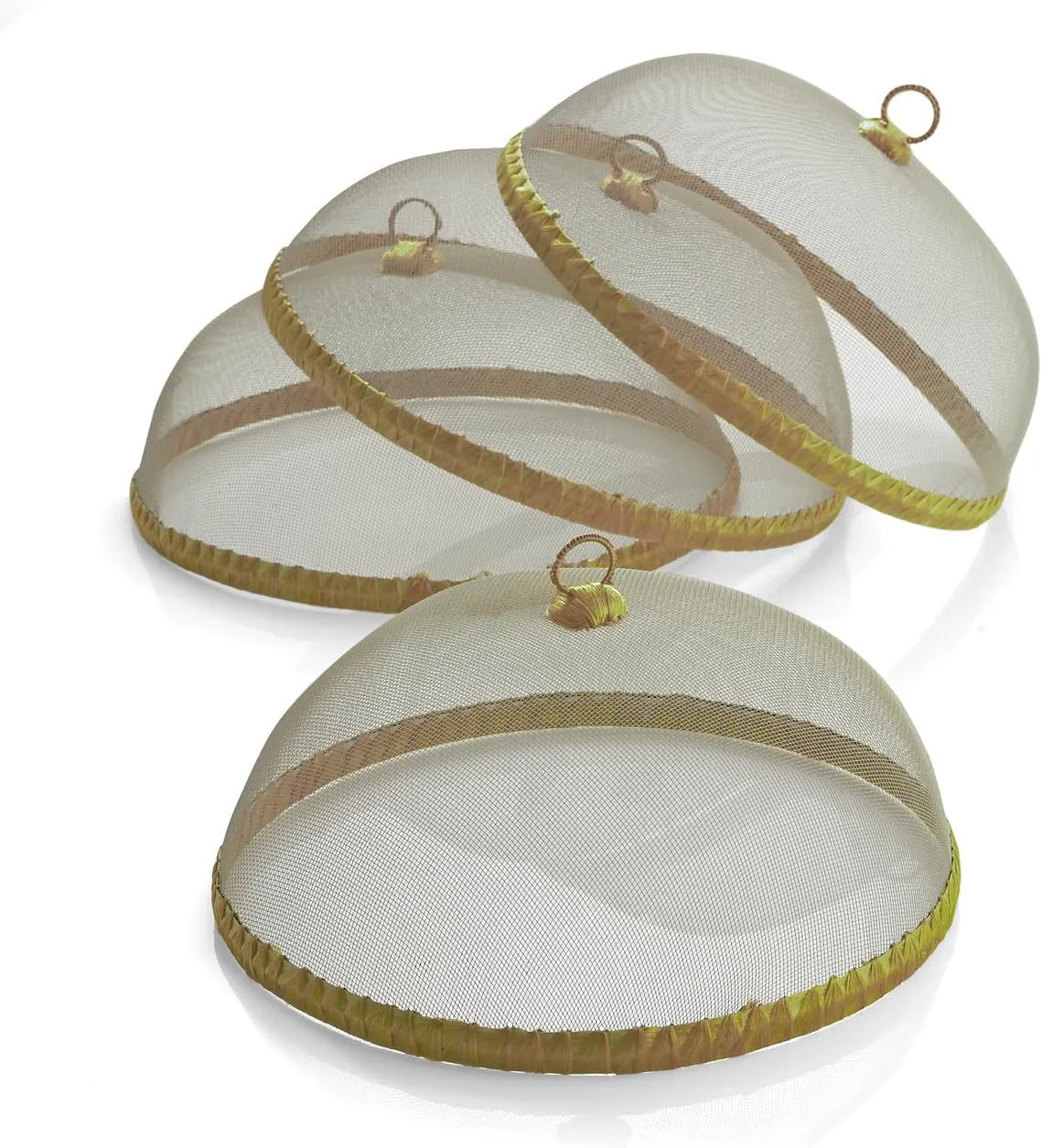 Woodard & Charles Round Mesh Domes Food Covers, Set of 4, 14" x 5 1/2" (Gold)