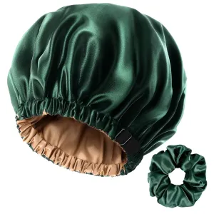 YANIBEST Adjustable Silk Bonnet Double Layer Satin Bonnet Hair Bonnet for Sleeping Bonnets for Women Hats Curly Natural Hair, Green